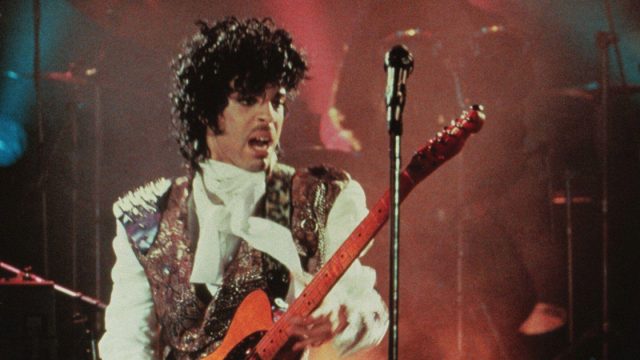 Prince performing purple rain