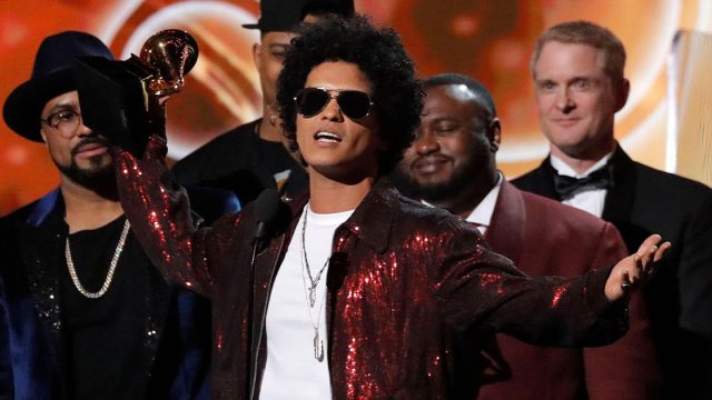 Bruno Mars accepts the Grammy for album of the year for "24K Magic."