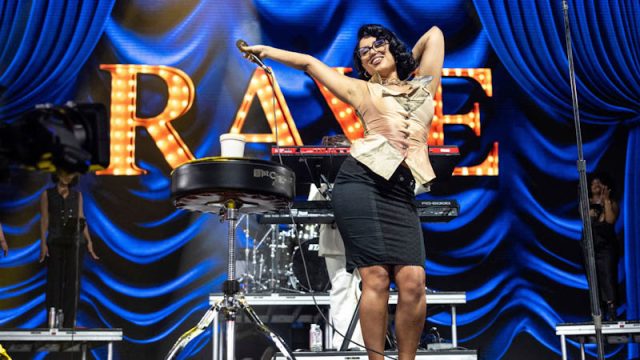 Raye performs during the the first weekend of the Coachella Valley Music and Arts Festival at the Empire Polo Club on Saturday, April 13, 2024, in Indio, California