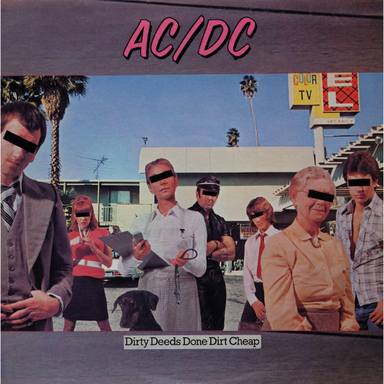 AC/DC Dirty Deeds Done Dirt Cheap (1976) album cover.